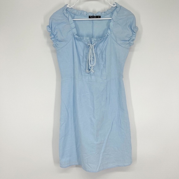 Nasty Gal Dress Chambray Lace Up Mini Short Sleeve - Picture 3 of 11